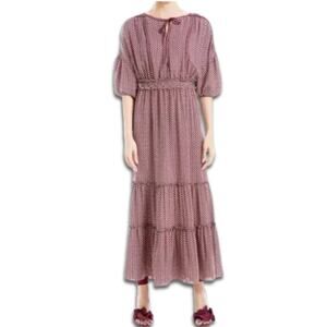 Max Studio Maxi Dress Geometric Print Tie-Neck Long Sleeves Multicolor Small NWT